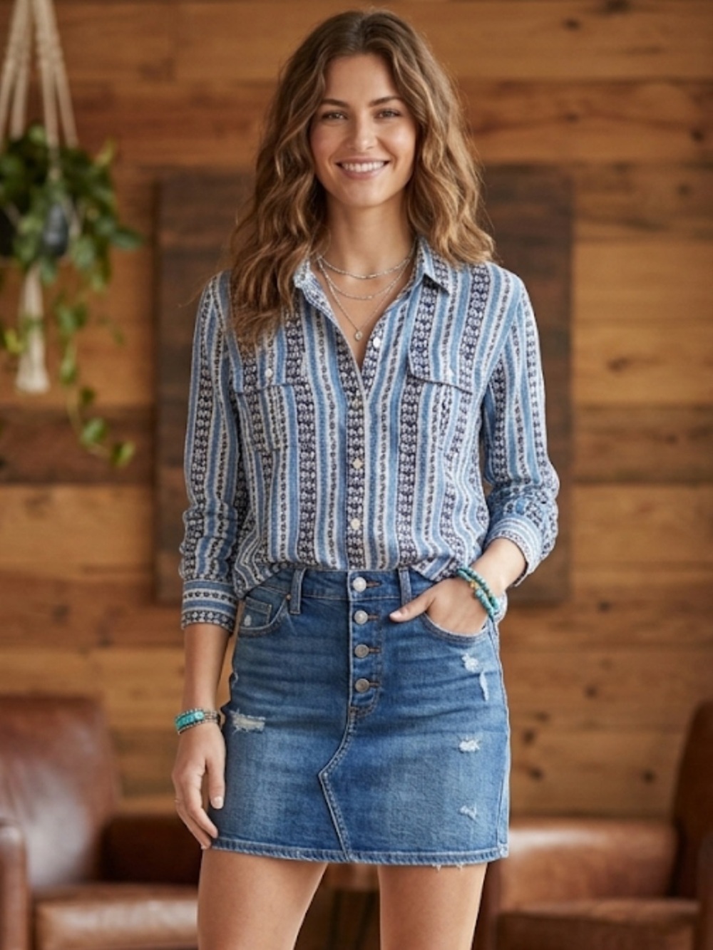 Lucky Brand Blue & White Patterned Button-Down Shirt